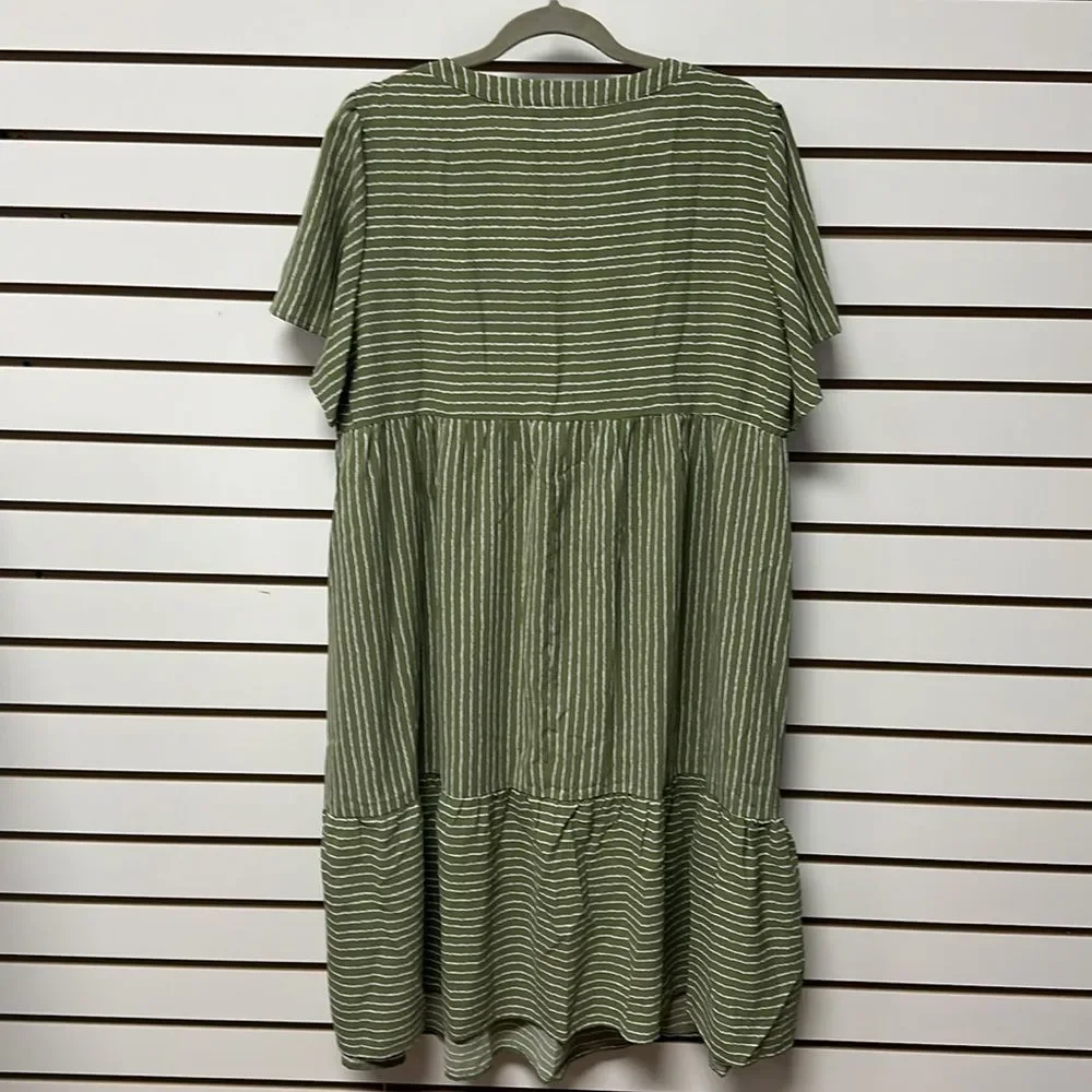 Bloomchic Striped Summer V Short Flowy Swing Casual Neck Short Sleeve (Green Sz - Picture 5 of 11